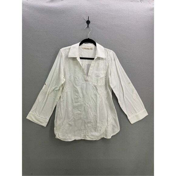 Soft Surroundings Womens White Long Sleeve Embroidered Tunic Shirt Size Medium - Picture 1 of 8
